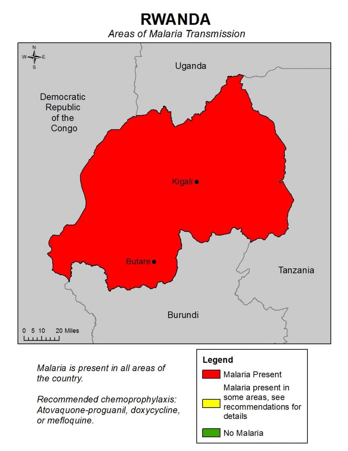 карта на Руанда с маларията