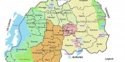 Карта на Руанда с региони и сектори